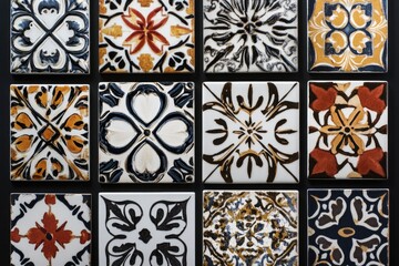 Collection of 48 unique ceramic tile designs featuring various patterns.