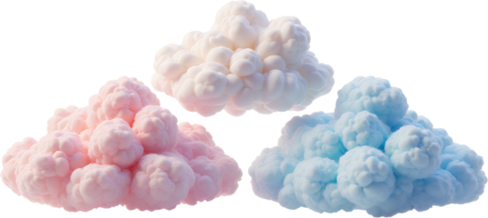 Fluffy Clouds: Pink, White, Blue, 3D Render, Transparent Background