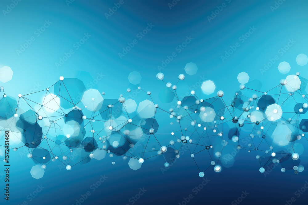 Poster this image showcases a vibrant blue network of interconnected nodes and shapes, embodying digital ab