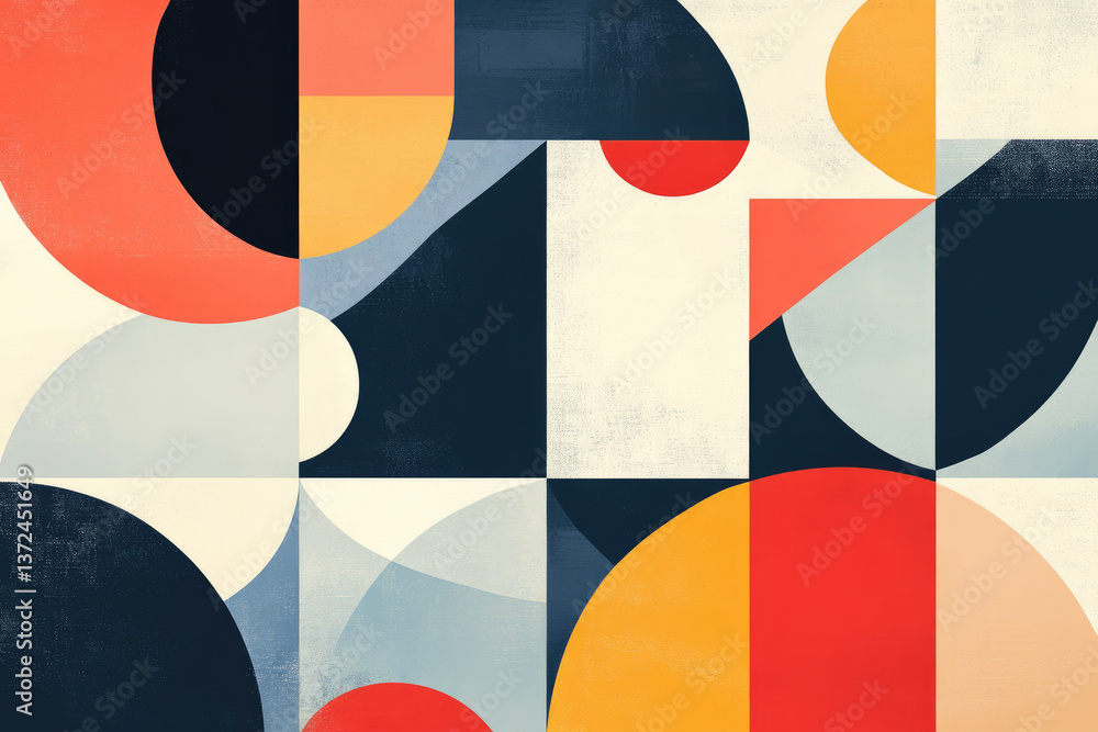 Poster an abstract representation of shapes and colors layered harmoniously to create a visually engaging e