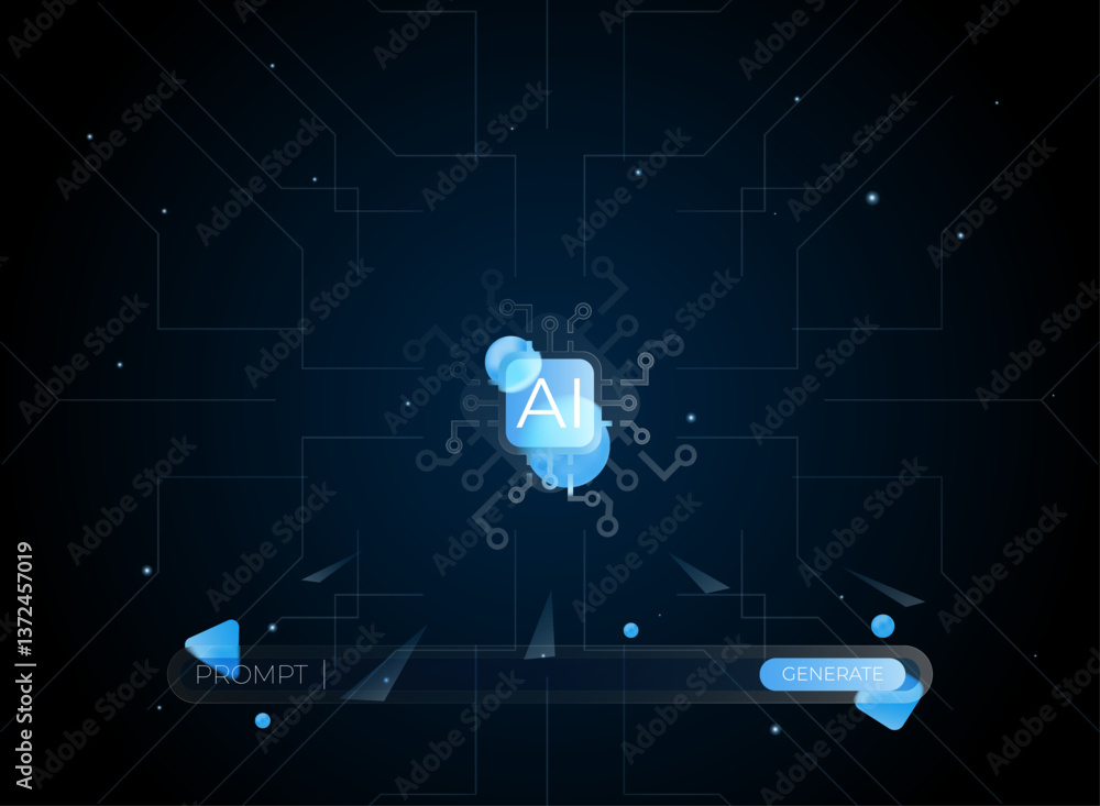 Poster ai chip with circuit in glass morphism style digital futuristic background with prompt and generate 