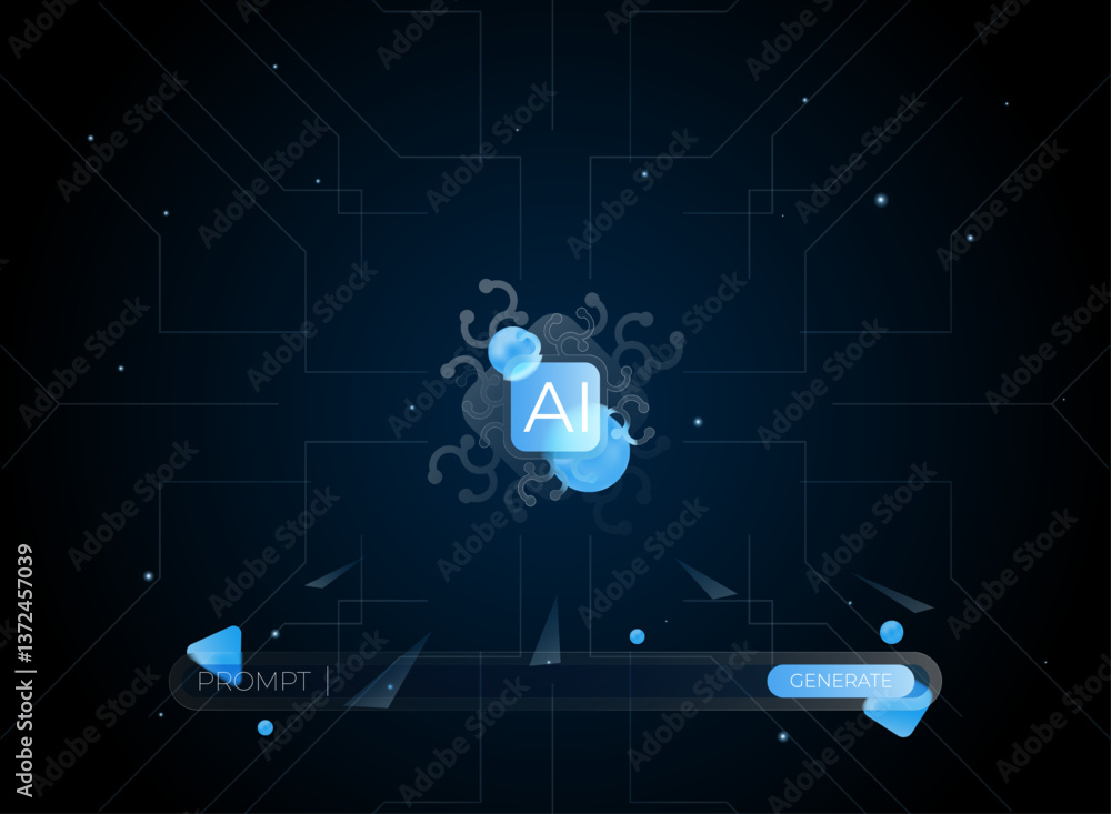 Poster ai generate prompt bar layout template with chip cpu and circuit background. modern glass morphism, 
