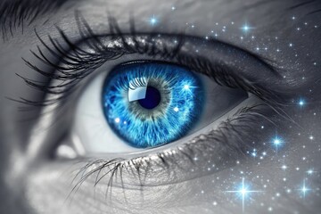 Naklejka premium Close up of a Sparkling Blue Eye Showcasing Intricate Details Generative AI
