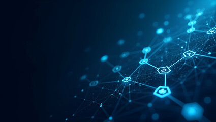 Obraz premium Contemporary Abstract Wallpaper with Blockchain Icons: Perfect for DeFi Solutions and Fintech Integration - Ideal for Stock Photos with Ample Negative Space for Text