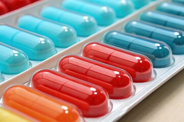 Closeup View of Vibrant Capsule Medicines on Display Generative AI