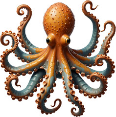 Obraz premium Orange Octopus with Blue Tentacles, Transparent Background