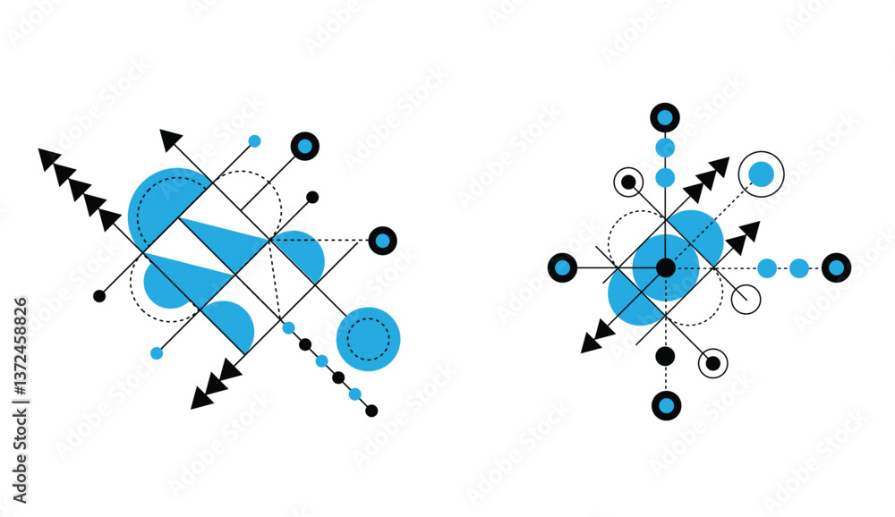 Poster Random Abstract Geometry Figures Engineering Element Design Set. Graphic design elements and resources vector art