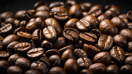 Naklejka premium Roasted coffee beans forming a textured background for coffee lovers