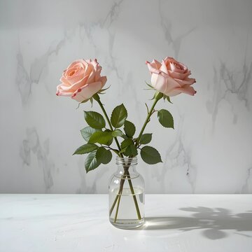 Sensual table, beautiful flowers and a vase on the table, AI Generated