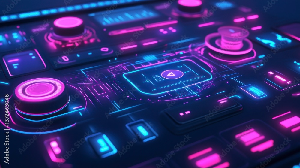 Poster futuristic control panel with glowing buttons