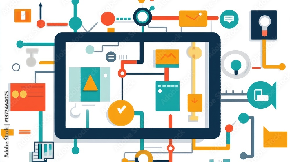 Poster tablet displaying a professional project proposal with workflow diagrams and success metrics.