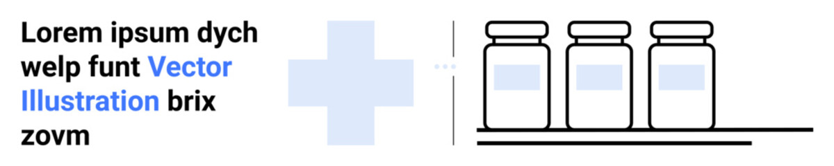 Three jars on a shelf with a blue cross symbol suggesting a healthcare or medical focus. Ideal for pharmacy, healthcare, medicine, organization, storage, research, tutorials, simple landing page