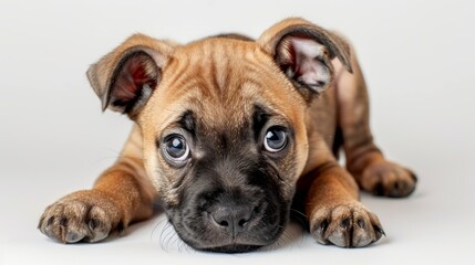 Obraz premium Charming Watercolor Illustration of a Small Puppy with Captivating Big Eyes Pose on Pristine White Background