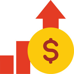 Obraz premium A dollar sign icon with an upward arrow representing a salary increase