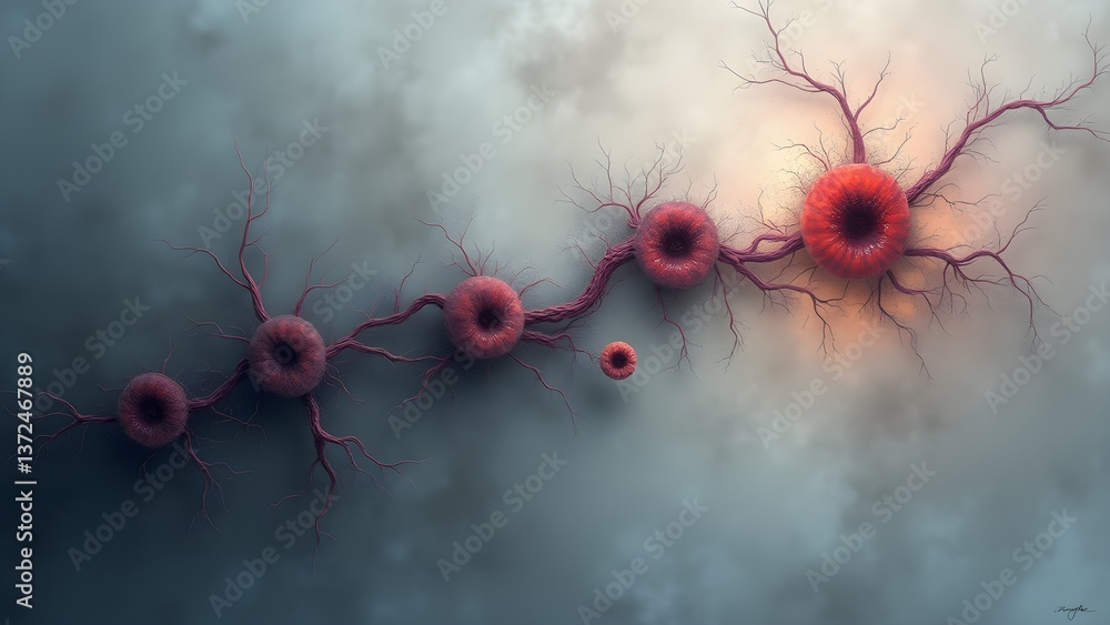 Poster abstract organic growth pattern of cells and microorganisms in a microscopic world