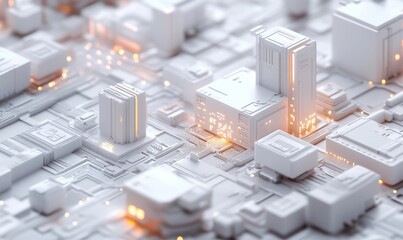 white Cyberpunk city, transparent codes and glowing details 