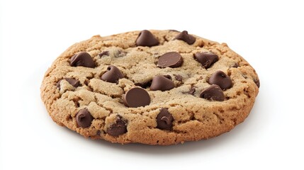 High Detail Hyperrealistic Image of a Large Chocolate Chip Cookie Snack on a Pristine White Background