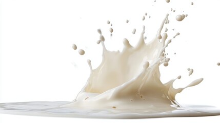 Intriguing Milk Splash Captured in High Speed Photography with Creamy Liquid Effects on a Clean White Background