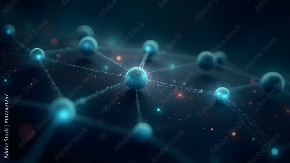 Poster futuristic digital network connecting spheres: a high-tech abstract design