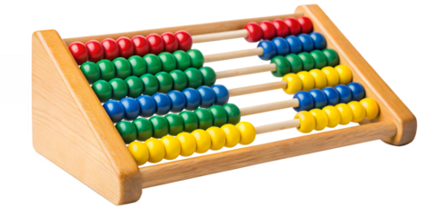 Counting beads in an abacus: A detailed shot of a colorful abacus. The image focuses on the vibrant beads and wooden frame. capturing a sense of early math education and the joy of learning.