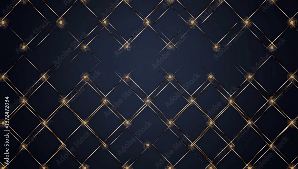 Poster Geometric abstract background with glowing lines and dots.  Dark navy backdrop with a repeating diamond pattern.  Gold accents create a sophisticated, modern look