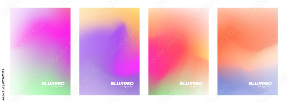 Aufkleber Bright blurred color abstract backgrounds. Set of vibrant colored gradients for creative graphic design. Vector illustration.