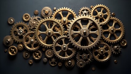 Fototapeta premium Gears and Cogs: Intricate Industrial Mechanical Metallic Machinery Parts