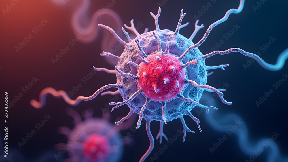 Poster detailed microscopic rendering of virus, germ or pathogen under magnification