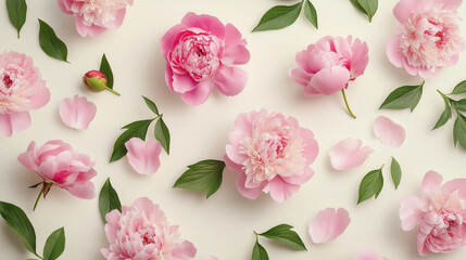 A floral pattern with lush pink peonies 
