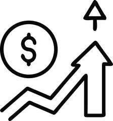 A dollar sign icon with an upward arrow representing a salary increase