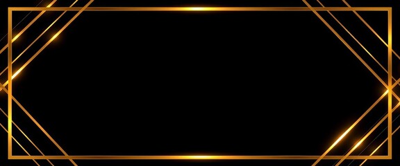 Abstract elegant gold diagonal lines, illuminated, black background, luxury square frame, banner, texture