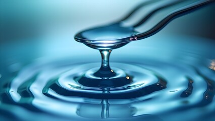Water Drop Suspended From a Spoon Creating Ripples on the Water Surface; Captivating Display
