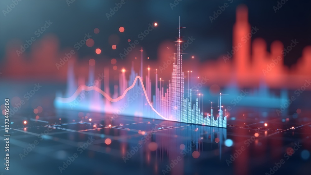 Poster abstract financial data analysis graph with glowing digital visualization. modern technology concept