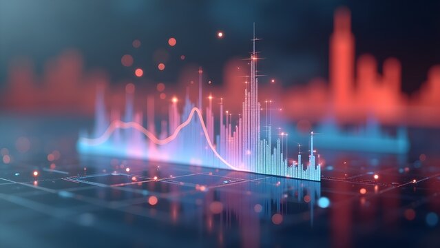 Abstract financial data analysis graph with glowing digital visualization. Modern technology concept