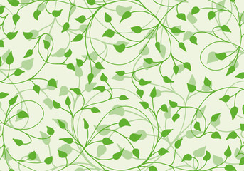Spring green, light, soft background of floral tree branch, leaf, plants. Hand drawing doodles of botanical elements. 