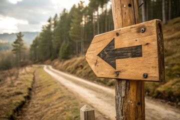 Wooden Arrow Signpost Directing Travelers Along a Forest Path Generative AI