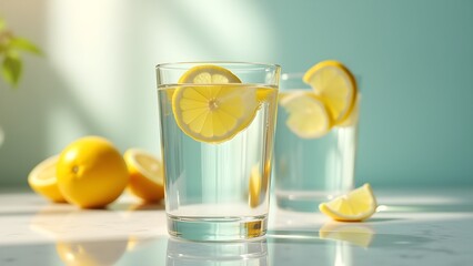 Refreshing Lemon Water in Glass: A Simple and Healthy Beverage for a Delicious, Clean, and Refreshing Drink