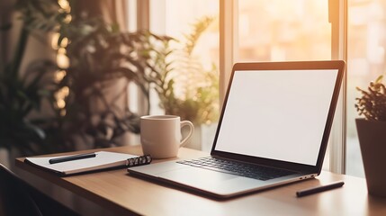 Cozy Home Workspace with Laptop and Coffee Mug by the Window
