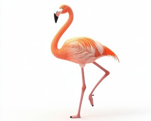 Fototapeta premium Tropical flamingo clipart in 3D watercolor on white