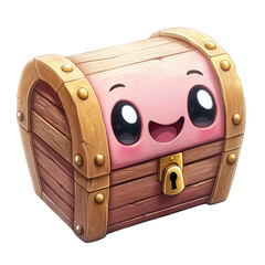 Cute Cartoon Treasure Chest with Smiling Face and Locking Mechanism