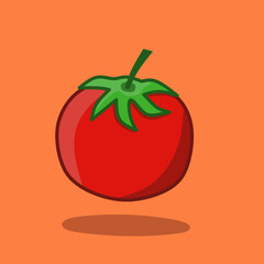 Cute Cartoon Tomato with Green Leaves