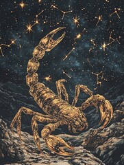 Mythological Scorpion Zodiac - A Glowing Celestial Scorpion with Starry Background | Mythological Scorpion | Zodiac Creature | Constellation Artwork
