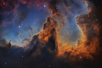 Fototapeta premium Colorful nebula radiating with fiery reds and deep blues, illuminating the vastness of the universe in a breathtaking cosmic display