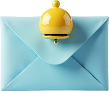 Blue Envelope with Yellow Notification Bell - Transparent Background