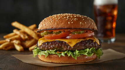 ボリュームたっぷりのハンバーガー