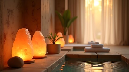 Tranquil Spa with Himalayan Salt Lamps and Hydrotherapy Pool