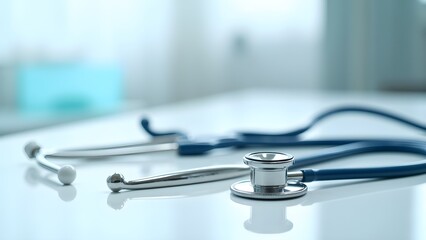 Stethoscope on a Clean White Table in a Doctor's Office, Close-Up Medical Equipment