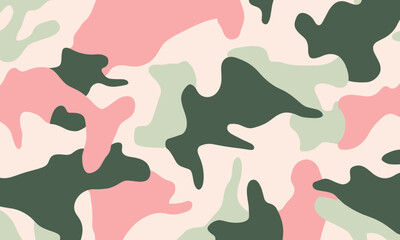 Abstract background with a pink and green camouflage pattern, pastel color palette, vector illustration, flat design, digital art, soft brush strokes, minimalistic style, simple shapes