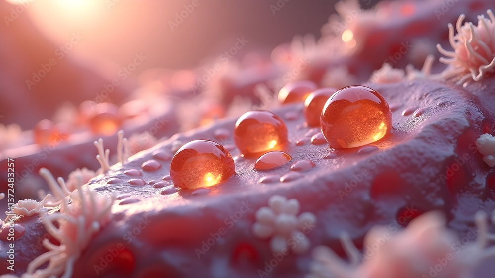 Poster microscopic view of cells and fluids on tissue surface