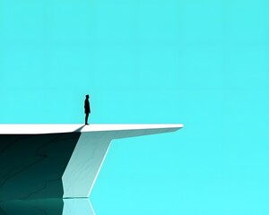 Lone Figure at Cliff Edge - Minimalist Conceptual Art